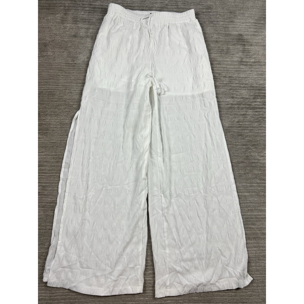 Dokotoo Womens Pants Size Large White Boho Casual Elastic Waist Wide Leg